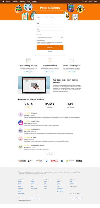Sticker mule landing page desktop screenshot