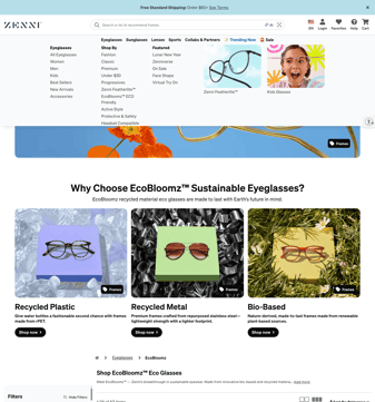 Zenni Optical landing page desktop screenshot