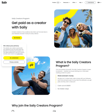 Saily landing page desktop screenshot
