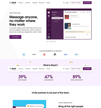 Slack landing page desktop screenshot