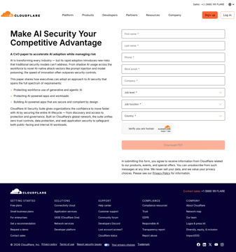 Cloudflare landing page desktop screenshot