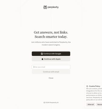 Perplexity landing page desktop screenshot