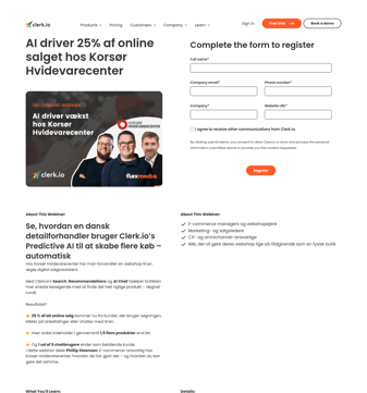 Clerk landing page desktop screenshot