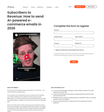 Clerk landing page desktop screenshot