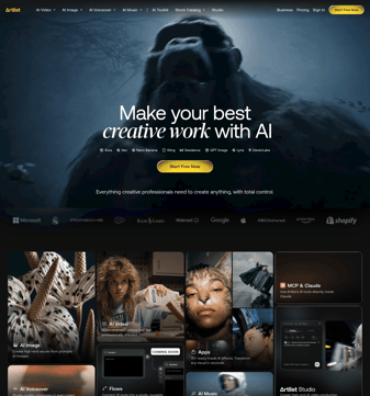 Artlist landing page desktop screenshot