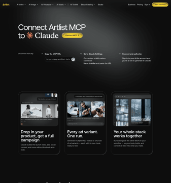 Artlist landing page desktop screenshot