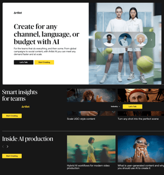 Artlist landing page desktop screenshot