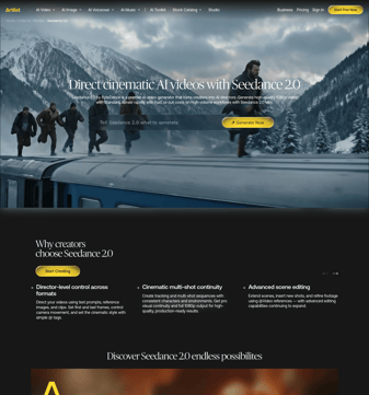 Artlist landing page desktop screenshot