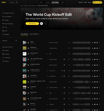 Artlist landing page desktop screenshot