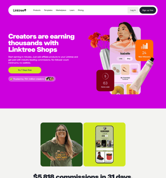 Linktree landing page desktop screenshot