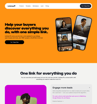 Linktree landing page desktop screenshot