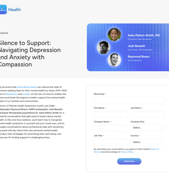 Calm landing page desktop screenshot