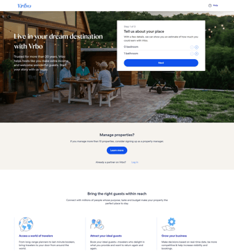 Vrbo landing page desktop screenshot