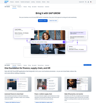 Sap landing page desktop screenshot
