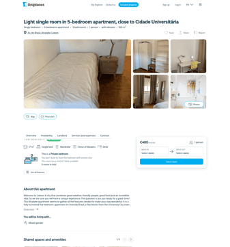 Uniplaces landing page desktop screenshot