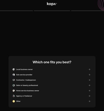 Kopa landing page desktop screenshot