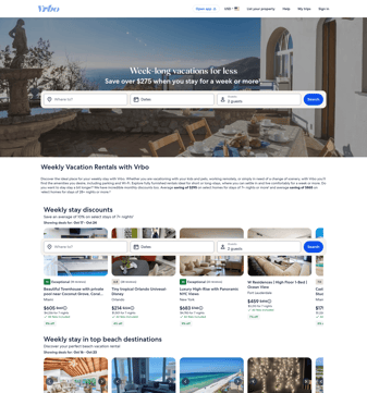 Vrbo landing page desktop screenshot