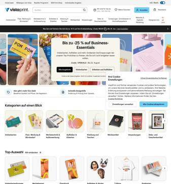 Vistaprint landing page desktop screenshot
