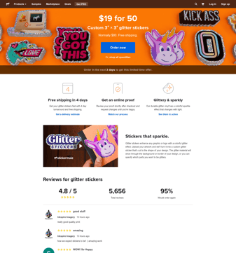 Sticker mule landing page desktop screenshot