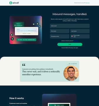 Aircall landing page desktop screenshot