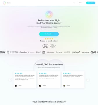 Aura++ landing page desktop screenshot