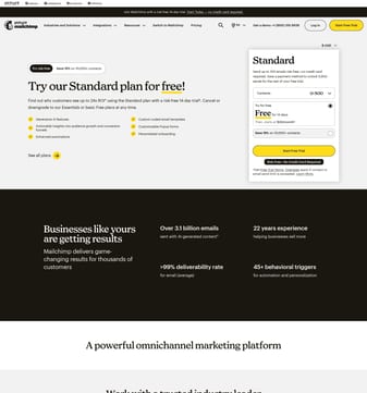 Mailchimp landing page desktop screenshot