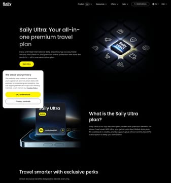 Saily landing page desktop screenshot