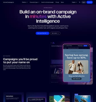Activecampaign landing page desktop screenshot
