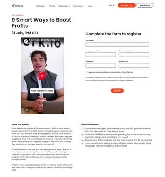 Clerk landing page desktop screenshot
