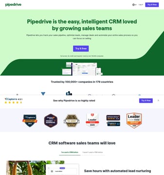 Pipedrive landing page desktop screenshot