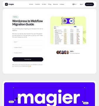 Magier landing page desktop screenshot
