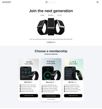 WHOOP landing page desktop screenshot