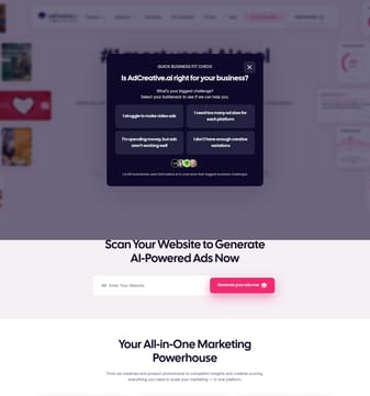 Adcreative landing page desktop screenshot
