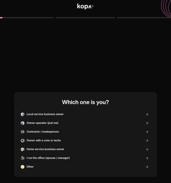 Kopa landing page desktop screenshot
