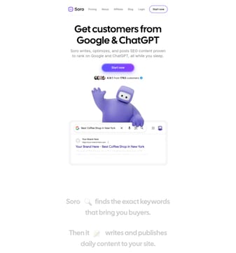 Soro landing page desktop screenshot