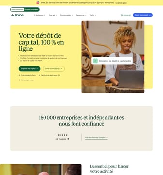 Shine landing page desktop screenshot