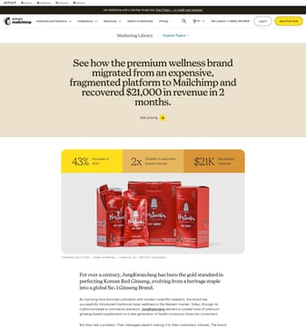 Mailchimp landing page desktop screenshot