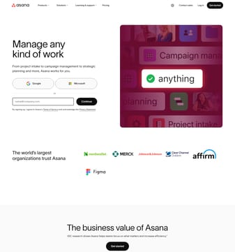 Asana landing page desktop screenshot