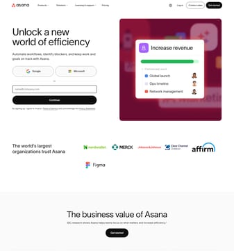 Asana landing page desktop screenshot