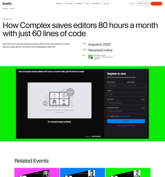 Sanity landing page desktop screenshot