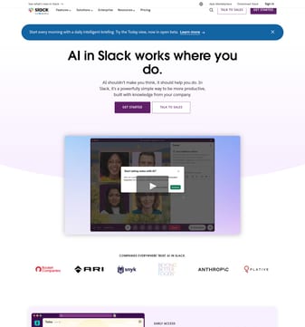 Slack landing page desktop screenshot