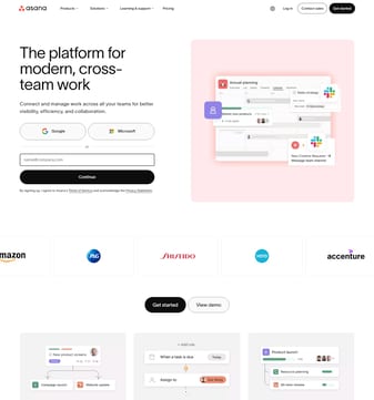 Asana landing page desktop screenshot