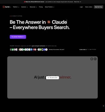 Positive Surfer landing page desktop screenshot