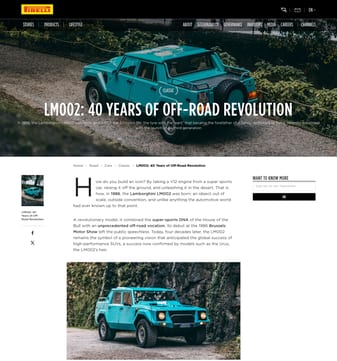 Pirelli landing page desktop screenshot