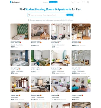 Uniplaces landing page desktop screenshot