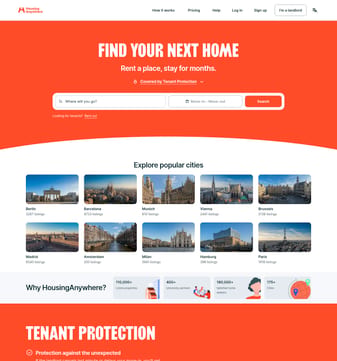 Housinganywhere landing page desktop screenshot