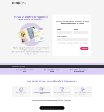 Exaprint landing page desktop screenshot
