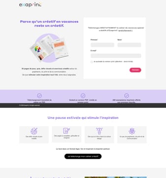 Exaprint landing page desktop screenshot