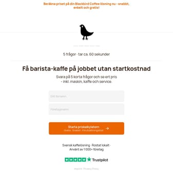 Blackbird Coffee landing page desktop screenshot