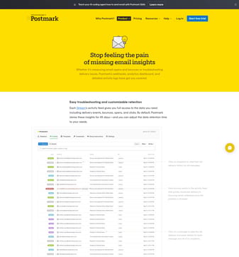 Postmarkapp landing page desktop screenshot